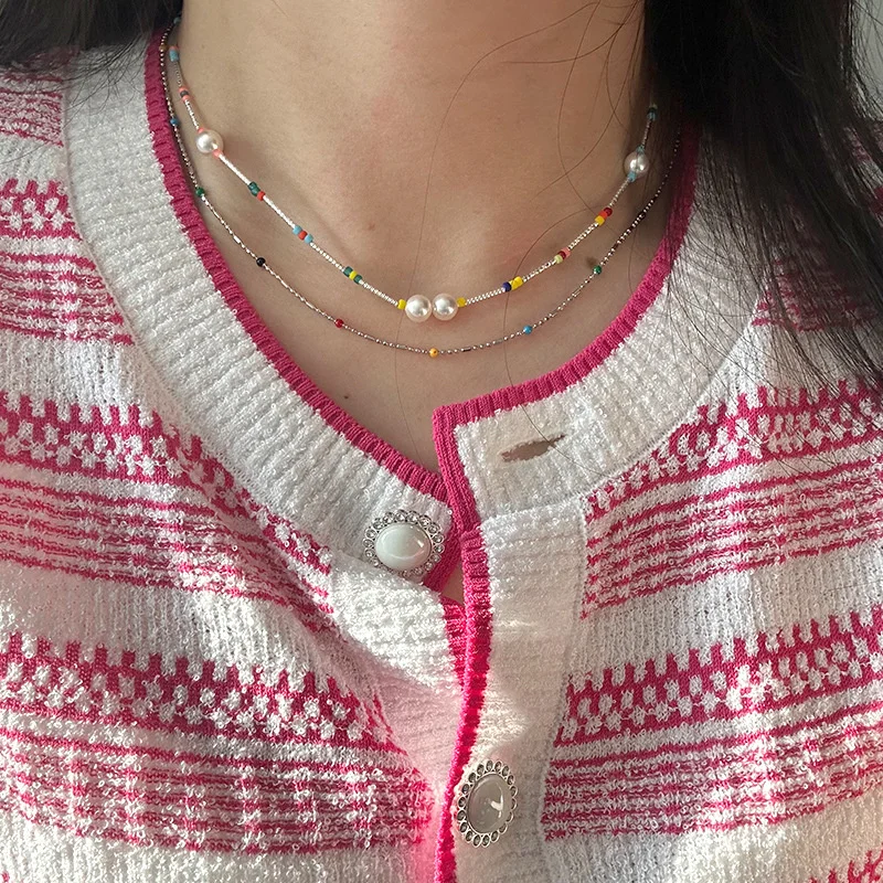 925 Sterling Silver Rainbow Pearl Necklace for Women, Minimalist Designer's Creative Colorful Handmade Beaded Chain New Product
925 Sterling Silver Rainbow Pearl Necklace for Women, Minimalist Designer's Creative Colorful Handmade Beaded Chain New Product