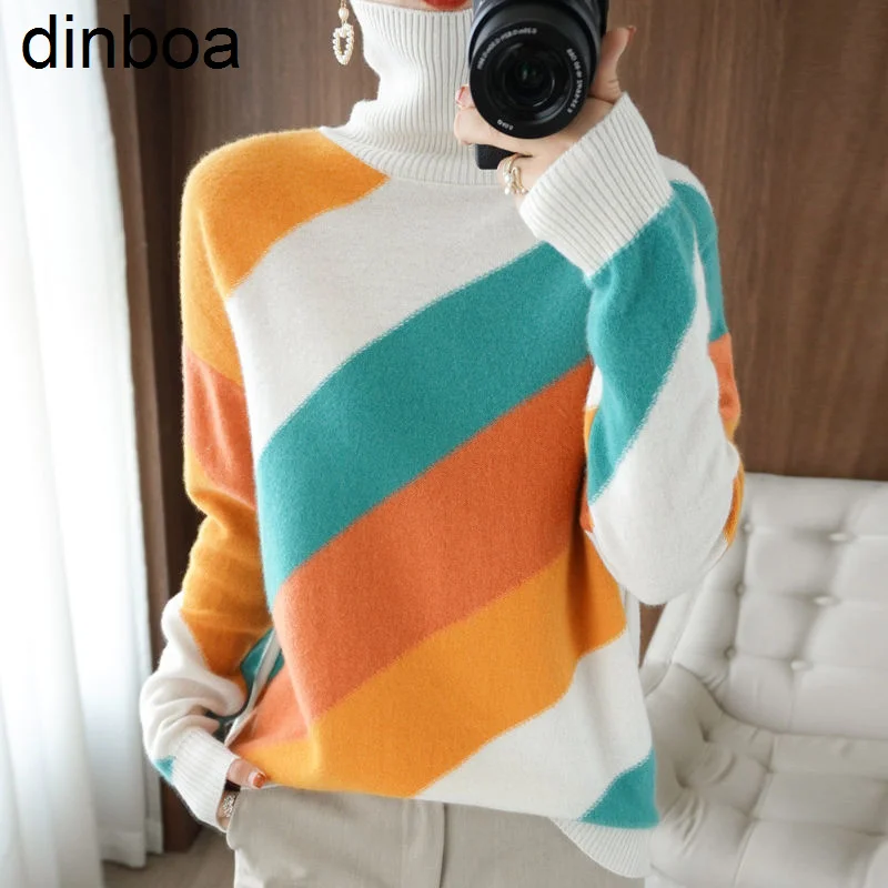 Knitted Pullover Female Autumn and Winter Y2k Top Pile Turtleneck Contrasting Sweater Female Slim Long Sleeve Sweater Pullover 
Knitted Pullover Female Autumn and Winter Y2k Top Pile Turtleneck Contrasting Sweater Female Slim Long Sleeve Sweater Pullover