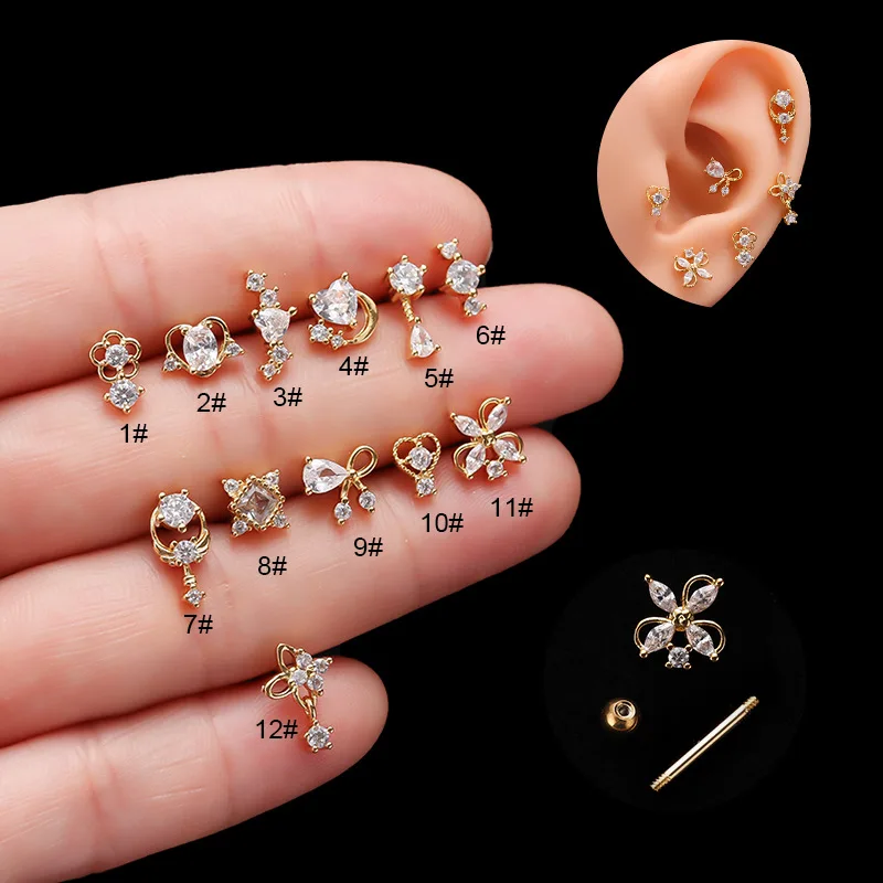 1PC 20g Stainless Steel Zircon Stud Tragus Cartilage Helix Stud Earring Conch Rook Daith Lobe Ear Screw Piercing Jewelry
1PC 20g Stainless Steel Zircon Stud Tragus Cartilage Helix Stud Earring Conch Rook Daith Lobe Ear Screw Piercing Jewelry