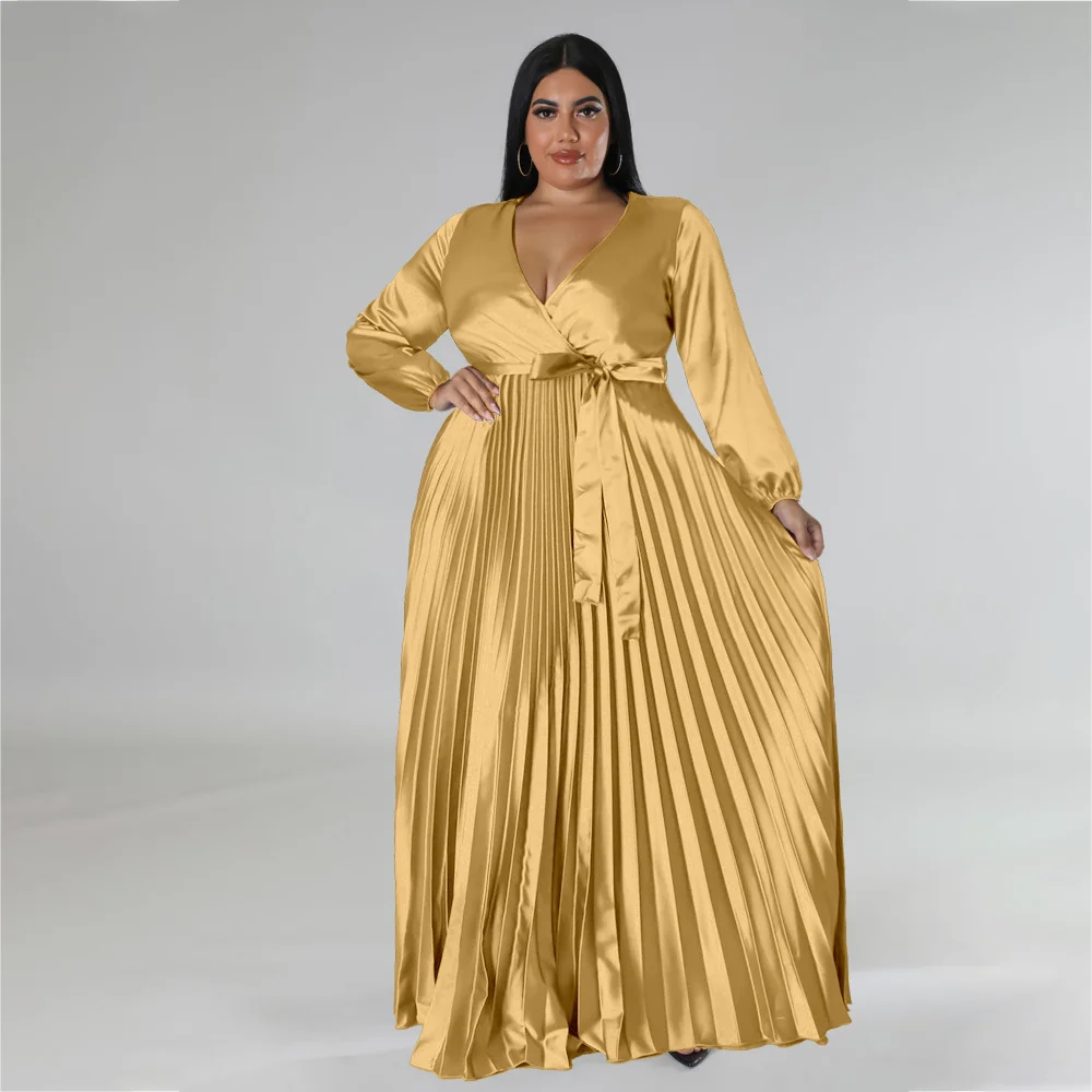 Temperament Plus Size Dress Solid Sexy V-Neck Pleated Dress Large Women's Long Dress Women's Long Sleeve Party Dress Long Dress
Temperament Plus Size Dress Solid Sexy V-Neck Pleated Dress Large Women's Long Dress Women's Long Sleeve Party Dress Long Dress