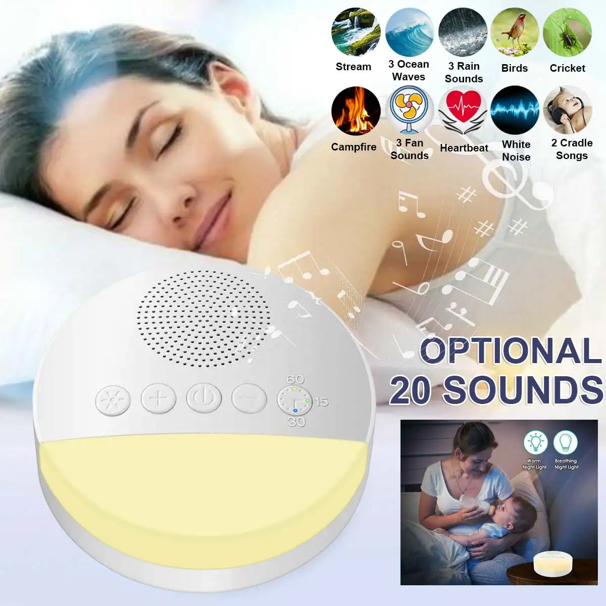 Baby White Noise Machine USB Rechargeable Timed Shutdown Sleep Machine Baby Sleep Sound Player Night Light Timer Noise Player
Baby White Noise Machine USB Rechargeable Timed Shutdown Sleep Machine Baby Sleep Sound Player Night Light Timer Noise Player
