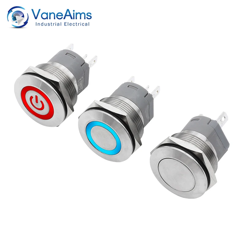 

25mm 15A High Current Metal Push Button On Off Momentary Reset Latching 12v 24v 220v LED Light Switch Power Start Stop VaneAims