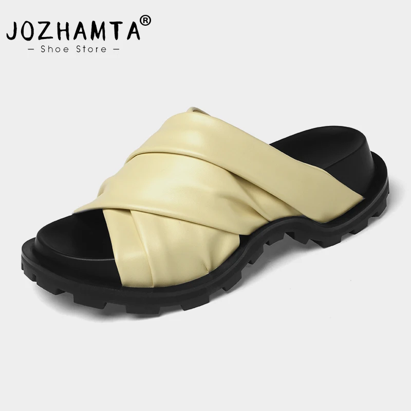 Сандалии JOZHAMTA женские на танкетке, натуральная кожа, высокий каблук, модные тапочки на платформе, Повседневные тапочки, сланцы, Размеры 33-40, лето 2023
Сандалии JOZHAMTA женские на танкетке, натуральная кожа, высокий каблук, модные тапочки на платформе, Повседневные тапочки, сланцы, Размеры 33-40, лето 2023