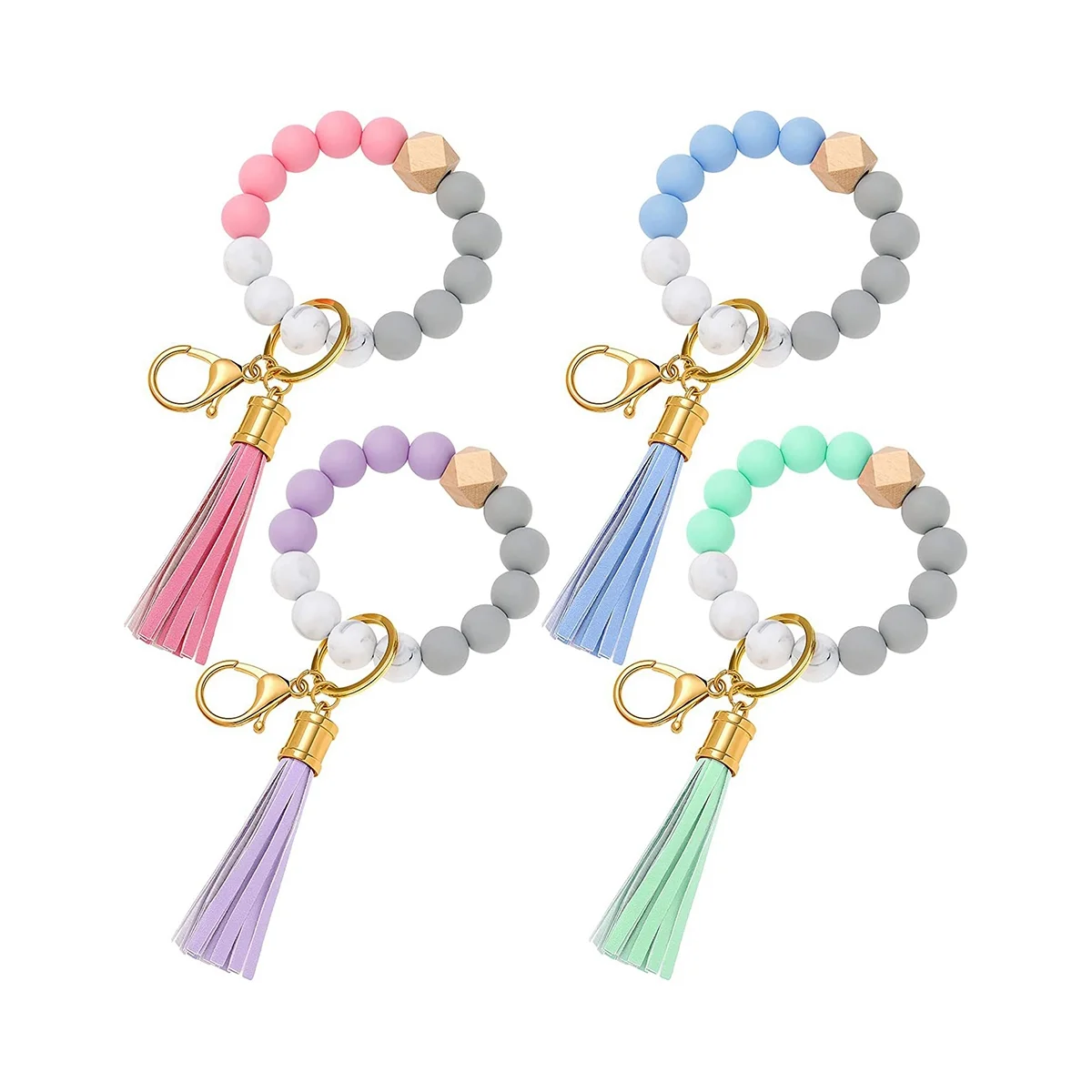 4 Pieces Silicone Key Ring Bracelet Beaded Wrislet for Women Round Bracelet with Leather Valentines Day Gifts
4 Pieces Silicone Key Ring Bracelet Beaded Wrislet for Women Round Bracelet with Leather Valentines Day Gifts