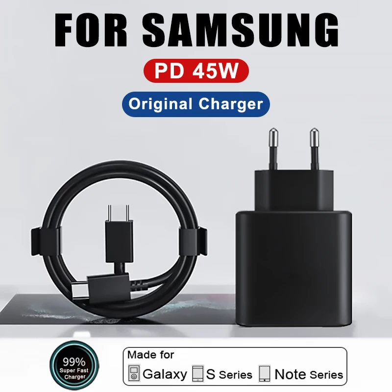 

For Samsung Original PD 45W USB Type C Charger For Samsung Galaxy S23 S22 S21 Ultra S20 S10 Note 10+ 20 A54 Fast Charging Cable