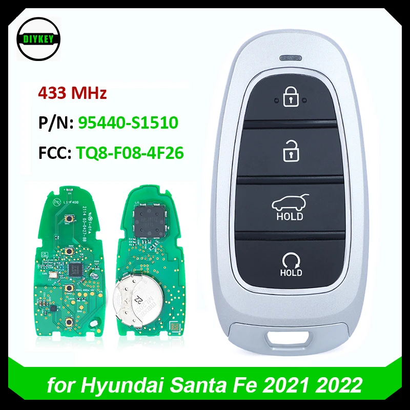 DIYKEY OEM Board Keyless GO Smart Remote Key Fob for Hyundai Santa Fe 2021 2022 433MHz ID47 Chip PN: 95440-S1510 TQ8-FOB-4F26
DIYKEY OEM Board Keyless GO Smart Remote Key Fob for Hyundai Santa Fe 2021 2022 433MHz ID47 Chip PN: 95440-S1510 TQ8-FOB-4F26