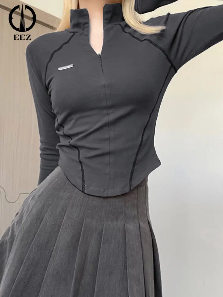 Korean Gray Stitched Tops Women Zip Up Turtleneck Long Sleeve Skinny Casual Streetwear Tees Irregular Hem Basic T Shirt Y2k Top
Korean Gray Stitched Tops Women Zip Up Turtleneck Long Sleeve Skinny Casual Streetwear Tees Irregular Hem Basic T Shirt Y2k Top