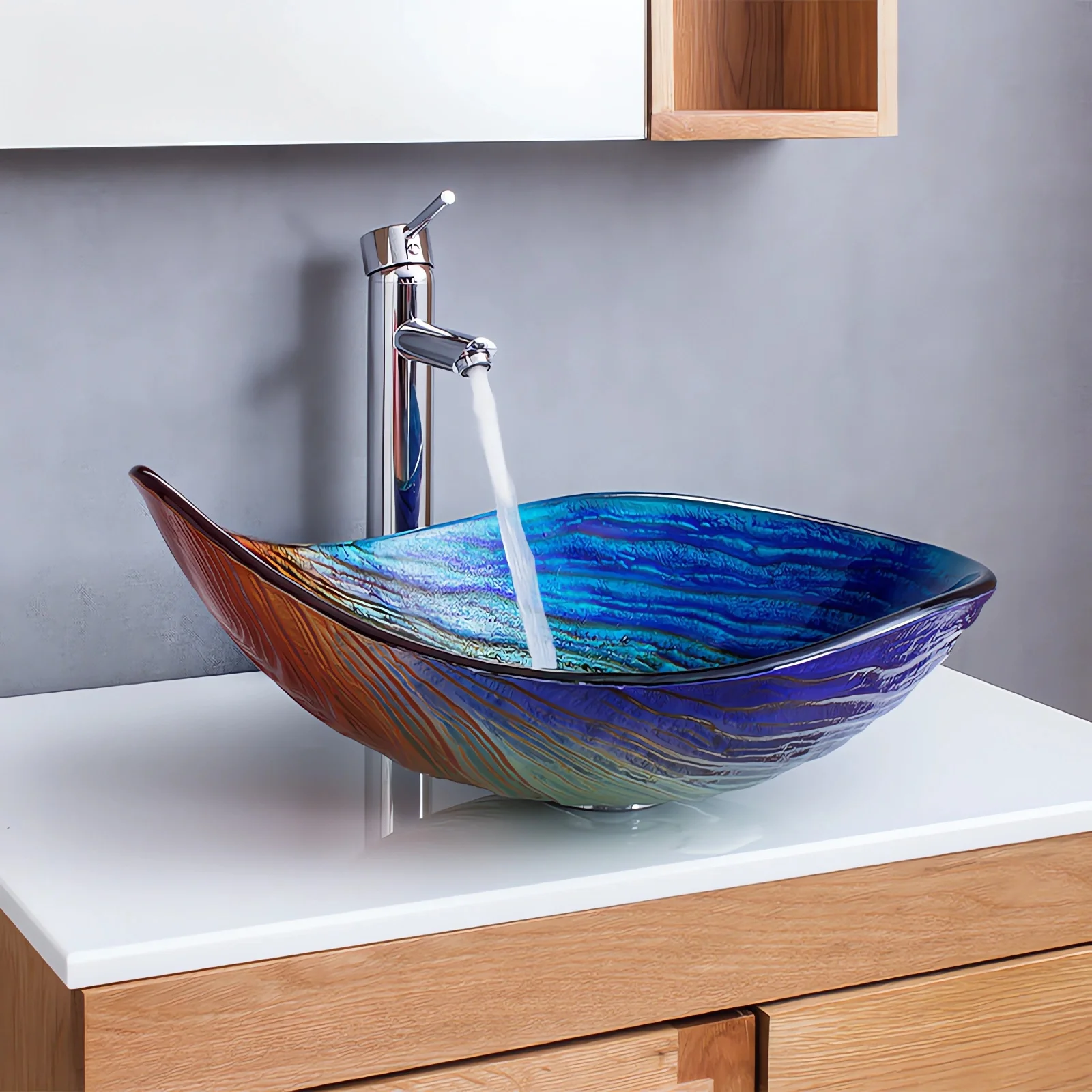 

Luxury Bathroom Sinks - Art Vessel Toilet Vanity - Table Top Lavatory Cabinet with Countertop Faucets and Wash Basin