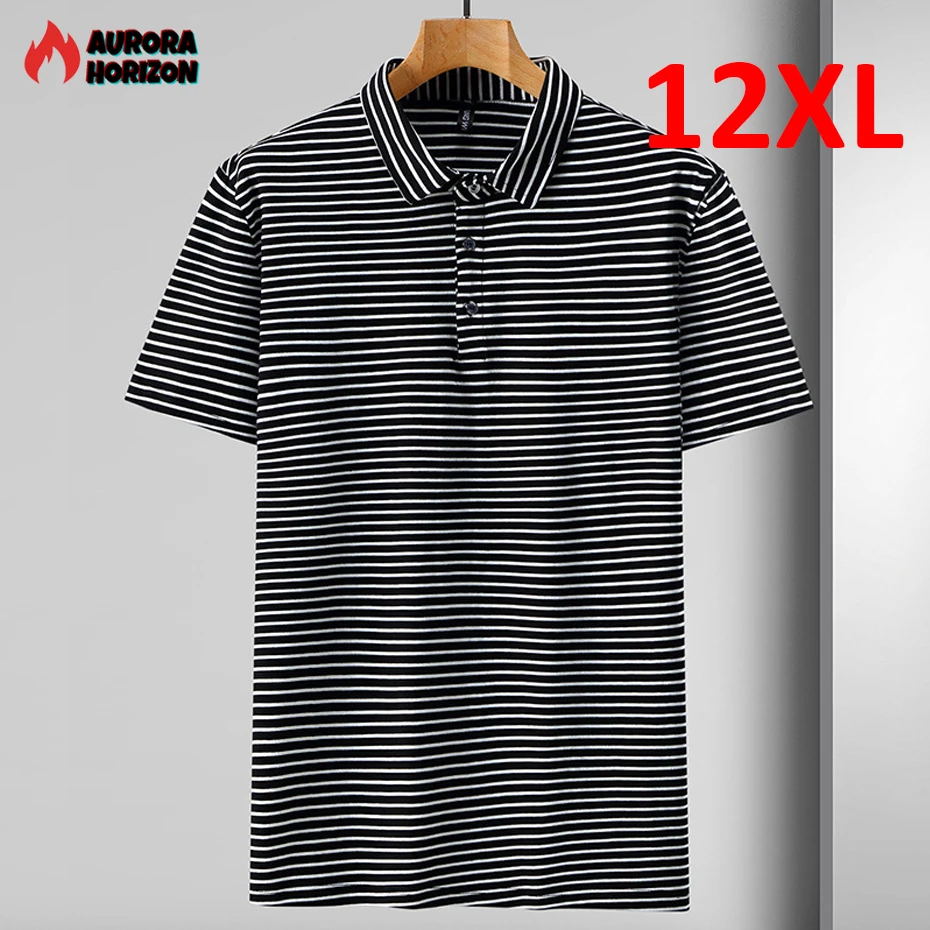 

AuroraHorizon 12XL 10XL Plus Size Stripe Polo Shirt Men Summer Short Sleeve Polo Shirts Male Stripe Shirt Big Size Cotton Polo