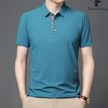 New Fashion Mens Short Sleeve Polo Shirt Male Solid Color Wafer Check Turn-down Collar T-Shirt