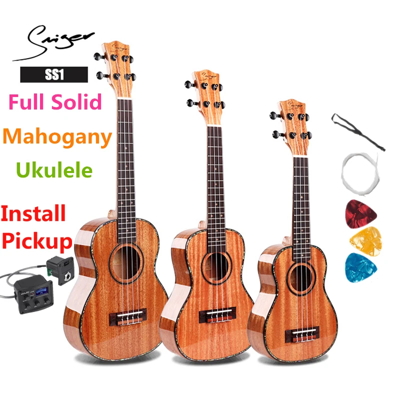 

Full Solid Mahogany Ukulele 21 24 26 Inche Mini Electric Soprano Concert Tenor Acoustic Guitar 4 Strings Ukelele High-gloss