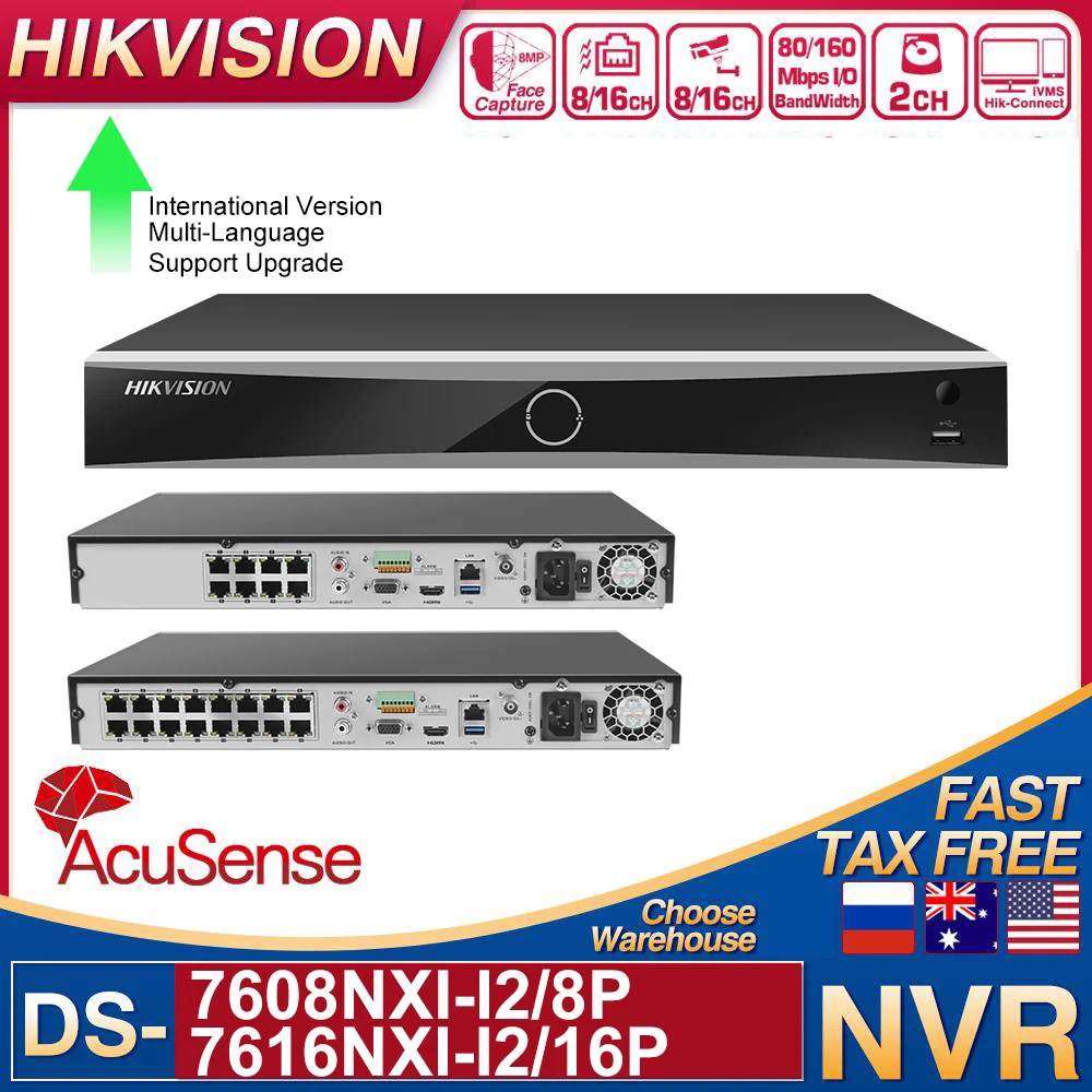 

Hikvision 4K NVR AcuSense DS-7608NXI-I2/8P/S DS-7616NXI-I2/16P/S 8CH 16CH POE 12MP H.265+ CCTV Security Surveillance Recorder