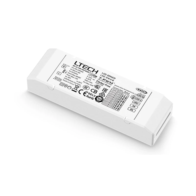 

LTECH DALI CC Dimming Driver,12W 100-450mA Constant Current DALI-2 DT6/DT8 Tunable White CCT LED Driver SE-12-100-450-W2D