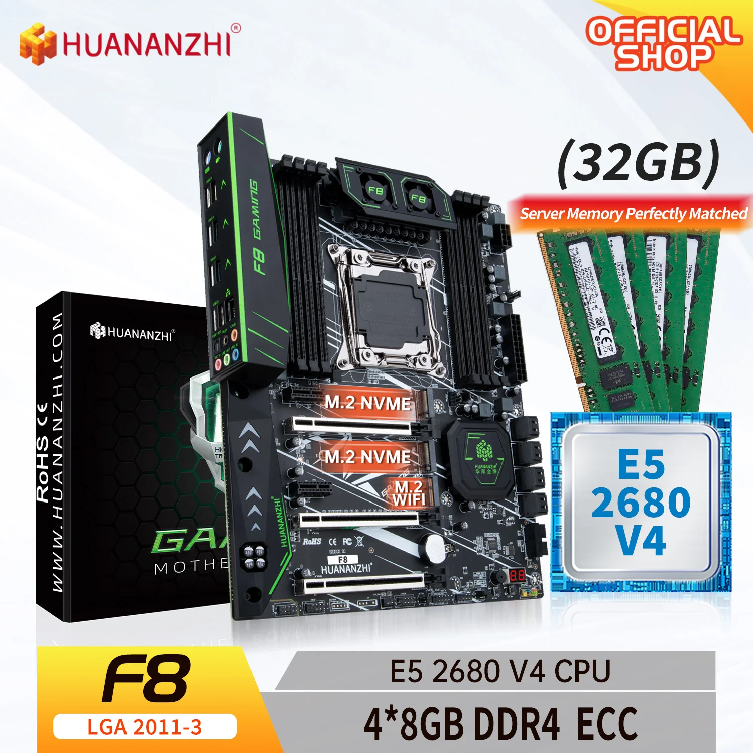 HUANANZHI X99 F8 LGA 2011-3 XEON X99 Motherboard with Intel E5 2680 v4 with 4*8G DDR4 Non-ECC memory combo kit set NVME SATA USB
HUANANZHI X99 F8 LGA 2011-3 XEON X99 Motherboard with Intel E5 2680 v4 with 4*8G DDR4 Non-ECC memory combo kit set NVME SATA USB