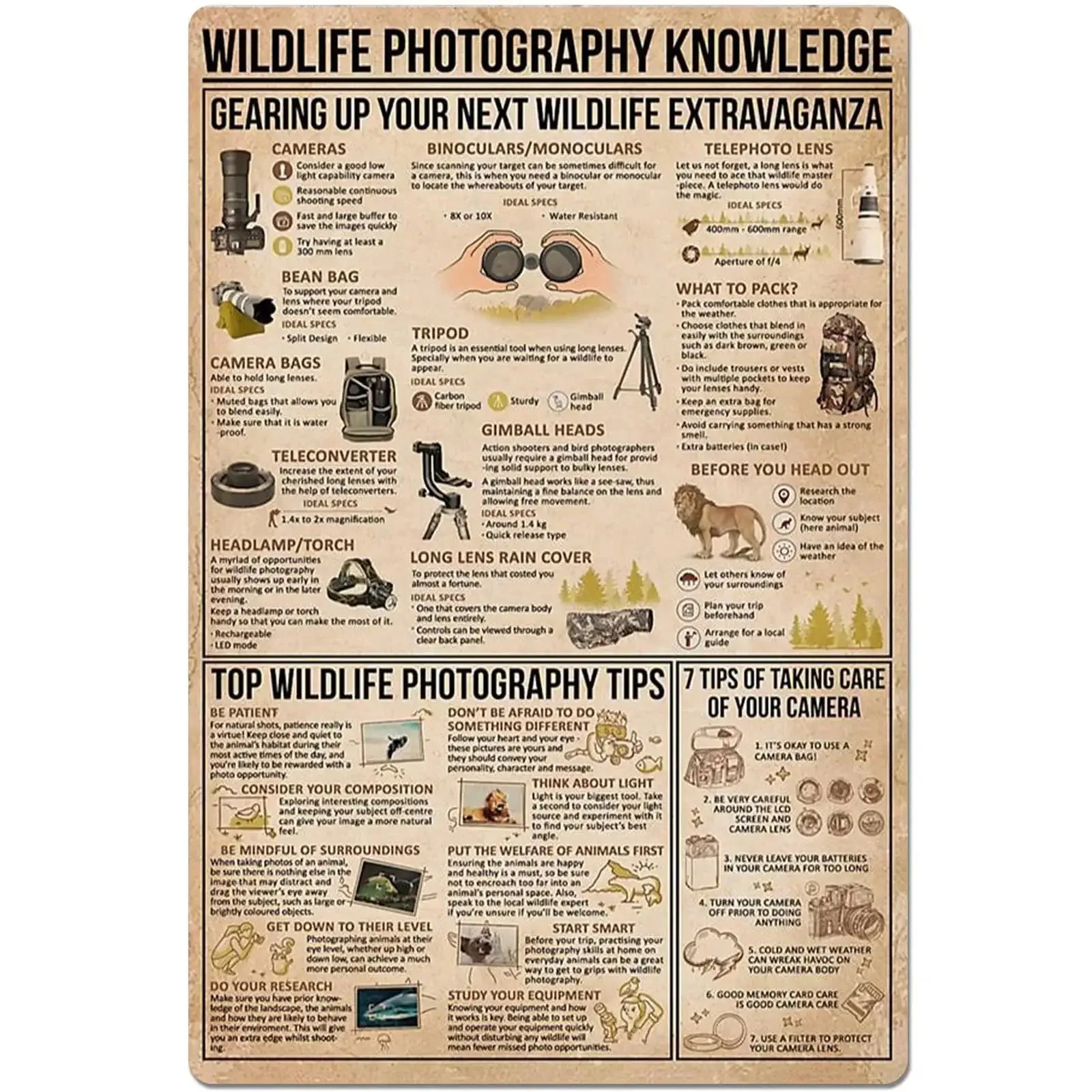 Photography Skills Metal Tin Sign Wildlife Photography Knowledge Poster Beginner Infographic School Education Club Home Bedroom
Photography Skills Metal Tin Sign Wildlife Photography Knowledge Poster Beginner Infographic School Education Club Home Bedroom