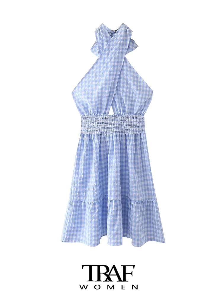 TRAF Women Fashion With Bow Tied Halterneck Plaid Mini Dress Vintage Backless Elastic Waist Female Dresses Vestidos Mujer
TRAF Women Fashion With Bow Tied Halterneck Plaid Mini Dress Vintage Backless Elastic Waist Female Dresses Vestidos Mujer