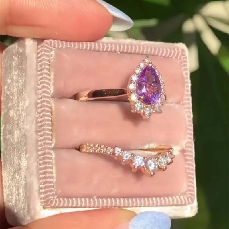 Milangirl 2 Pcs/set Ladies Women's Ring Pink Water Drop Crystal Zircon Rhinestone Female Metal Ring for Party Jewelry Size 6-10
Milangirl 2 Pcs/set Ladies Women's Ring Pink Water Drop Crystal Zircon Rhinestone Female Metal Ring for Party Jewelry Size 6-10