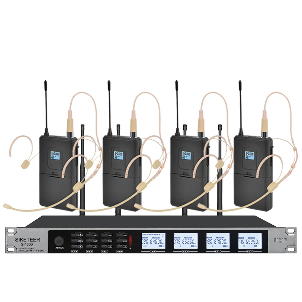Professional UHF Wireless Microphone System 4 Channels Wireless Headset Microphone for Teaching Church Event Stage Performance
Professional UHF Wireless Microphone System 4 Channels Wireless Headset Microphone for Teaching Church Event Stage Performance