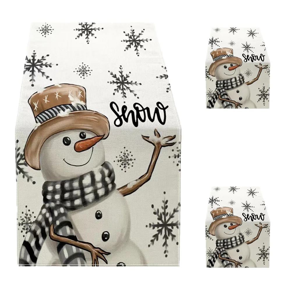 

Linen Christmas Table Runner Snowman Xmas Tree Home Dining Table Cover Tablecloth 2023 Navidad Noel Christmas Decorations 2024