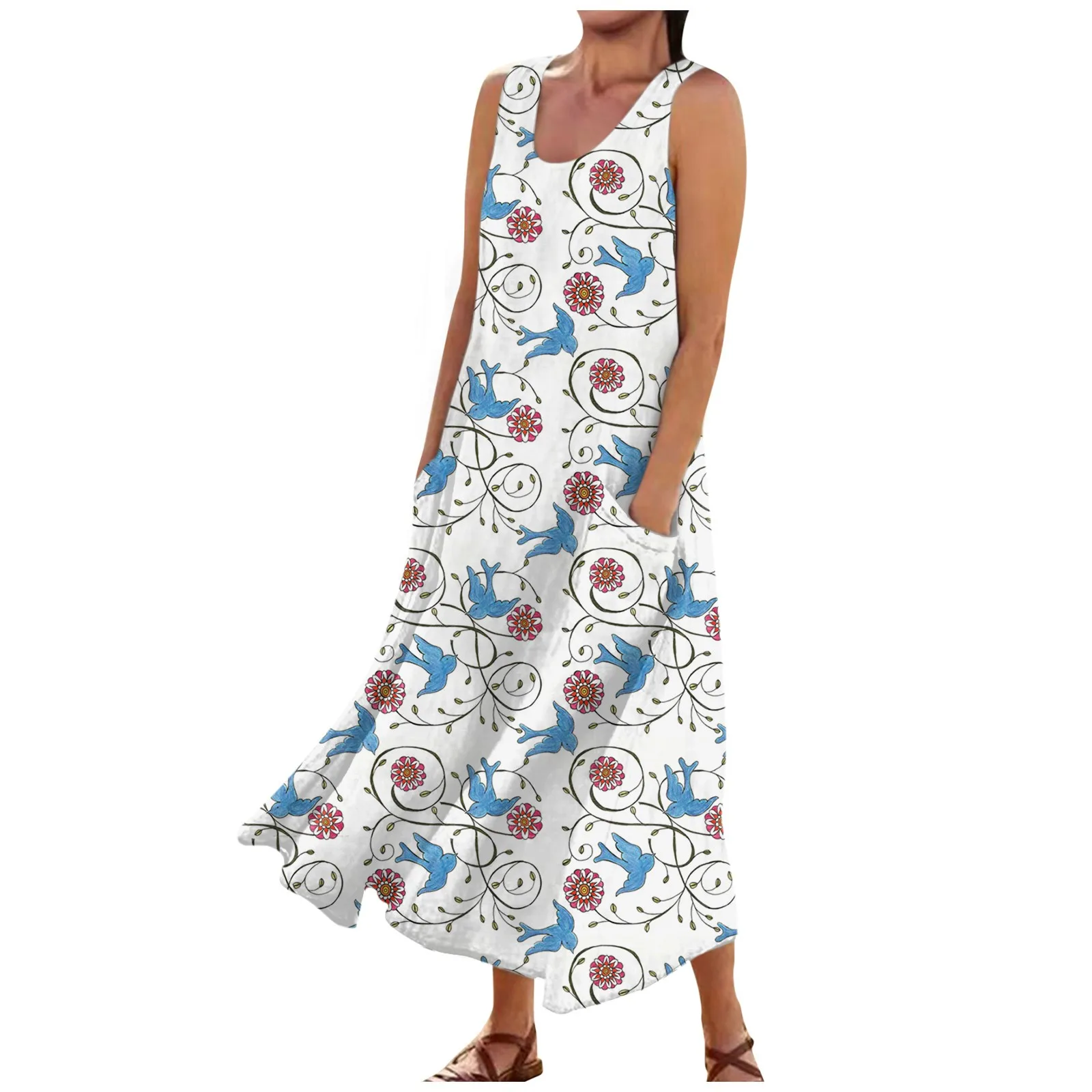 Women'S Casual Comfortable Floral Print Sleeveless Cotton Pocket Dresses For Womens 2023 Dresses Long Dress Evening Dresses 
Women'S Casual Comfortable Floral Print Sleeveless Cotton Pocket Dresses For Womens 2023 Dresses Long Dress Evening Dresses
