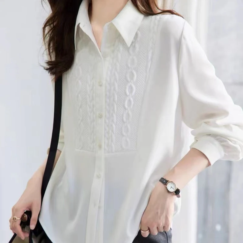 Fashion Spring Autumn Office Lady White Blouse Lapel Shirt 2022 Splicing Shirt Women Tops Long Sleeve Loose Clothes Blusas 24185
Fashion Spring Autumn Office Lady White Blouse Lapel Shirt 2022 Splicing Shirt Women Tops Long Sleeve Loose Clothes Blusas 24185