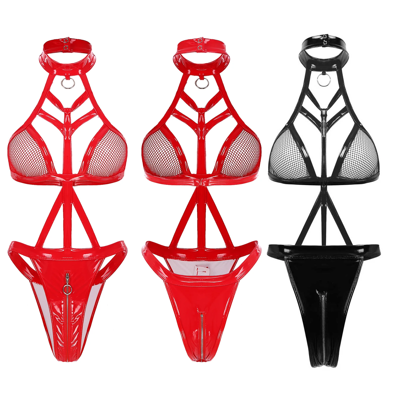 Women One-piece Fishnet Bodysuit Underwear Wetlook Patent Leather Catsuit Halter Neck Zipper Open Crotch Thongs Leotard Lingerie
Women One-piece Fishnet Bodysuit Underwear Wetlook Patent Leather Catsuit Halter Neck Zipper Open Crotch Thongs Leotard Lingerie
