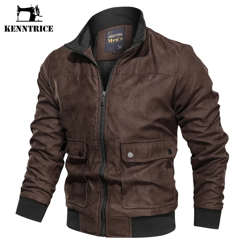 

Kenntrice Winter Men Bomber Jacket Stylish Add Cotton Work Clothes Classic Stand Collar Wild Military Aviator Jacket Male Coat