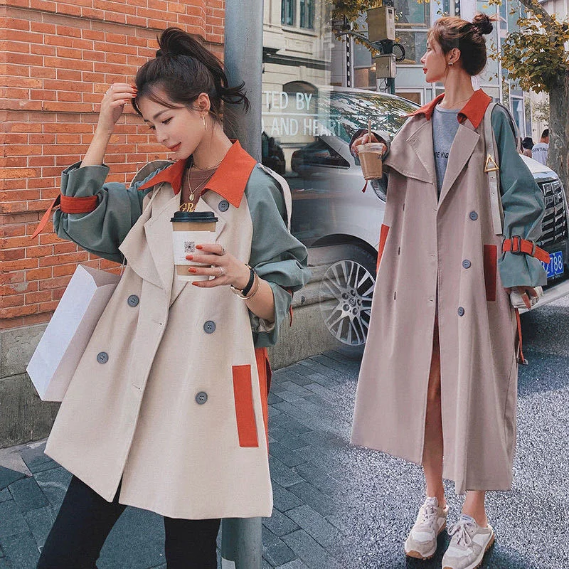 

2023 Autumn Long Trench Coat Spring Women Double Breasted Loose Trench Coat Female Outwear Belted Lady Cloak Windbreaker