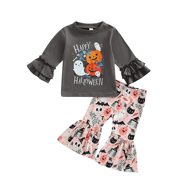 1-5Y Little Girls 2Pcs Outfits Halloween Pumpkin Ghost Letter Print Long Sleeve Round Neck Tops + Elastic Waist Flared Trousers
1-5Y Little Girls 2Pcs Outfits Halloween Pumpkin Ghost Letter Print Long Sleeve Round Neck Tops + Elastic Waist Flared Trousers