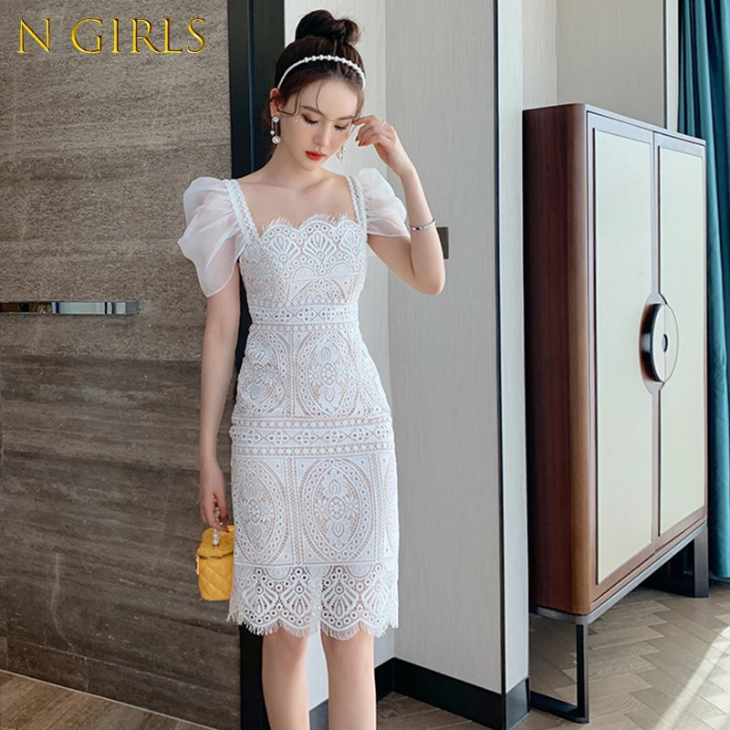 N GIRLS Fashion Summer Korean Vintage Puff Sleeve Midi Party Dress Ladies Elegant Casual Sexy Collar Backless Lace Pencil Dress
N GIRLS Fashion Summer Korean Vintage Puff Sleeve Midi Party Dress Ladies Elegant Casual Sexy Collar Backless Lace Pencil Dress
