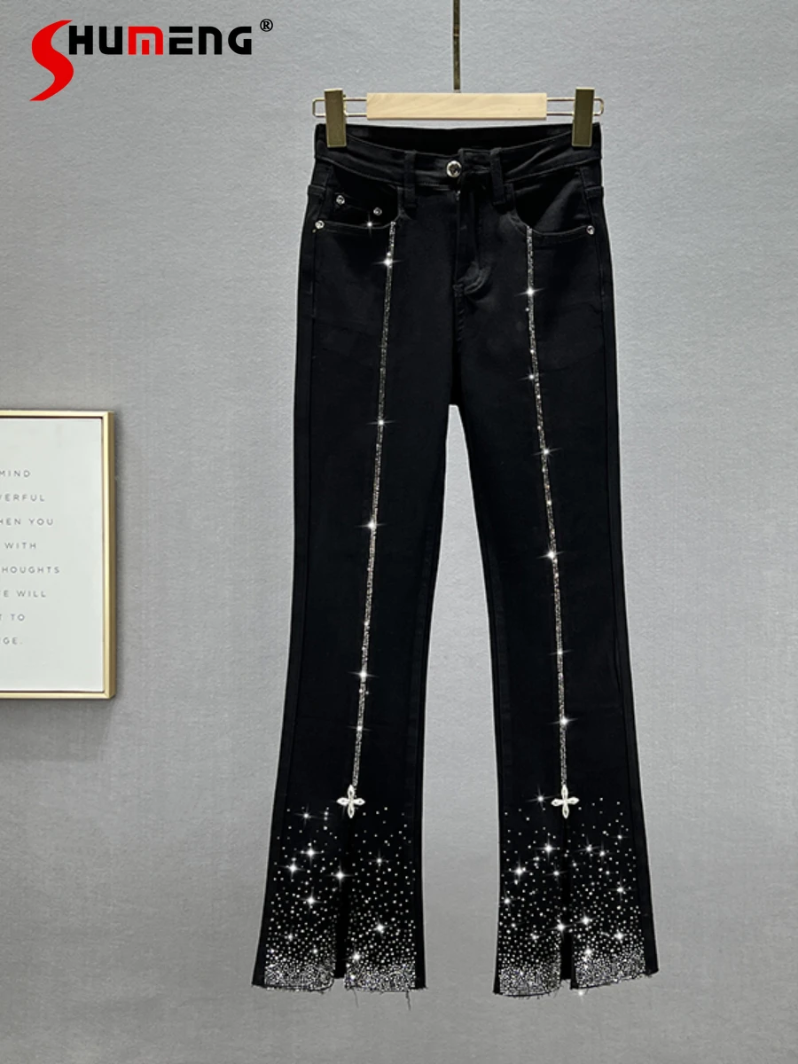 Heavy Embroidery Hot Drilling Flared Jeans Women's Stretchy High Waist Slimming Slit Black Denim Bell-Bottom Pants Autumn 2022
Heavy Embroidery Hot Drilling Flared Jeans Women's Stretchy High Waist Slimming Slit Black Denim Bell-Bottom Pants Autumn 2022
