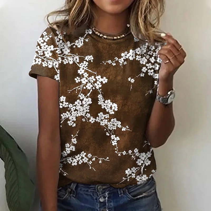 Summer Ladies Flower Theme Daily T-Shirt Round Neck Loose Top Casual Oversized Temperament Women's Short Sleeve Fashion Blouse
Summer Ladies Flower Theme Daily T-Shirt Round Neck Loose Top Casual Oversized Temperament Women's Short Sleeve Fashion Blouse
