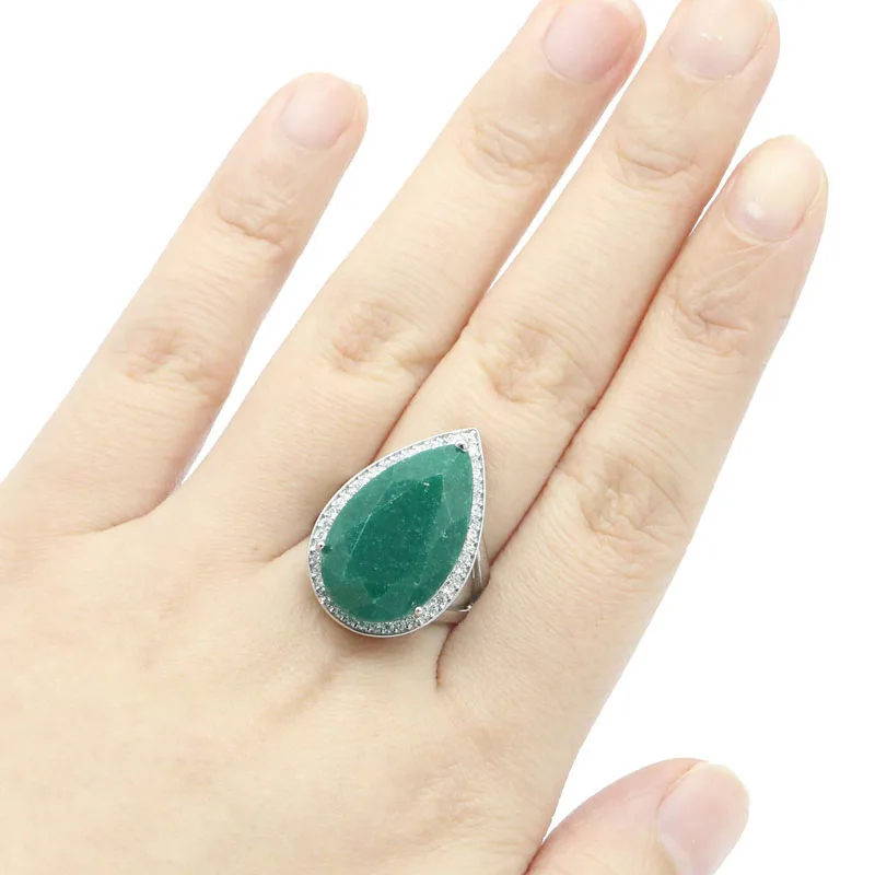 

27x18mm Delicate Fine Cut 6.9g Real Green Emerald Blue Sapphire Red Ruby Women Engagement Silver Rings
