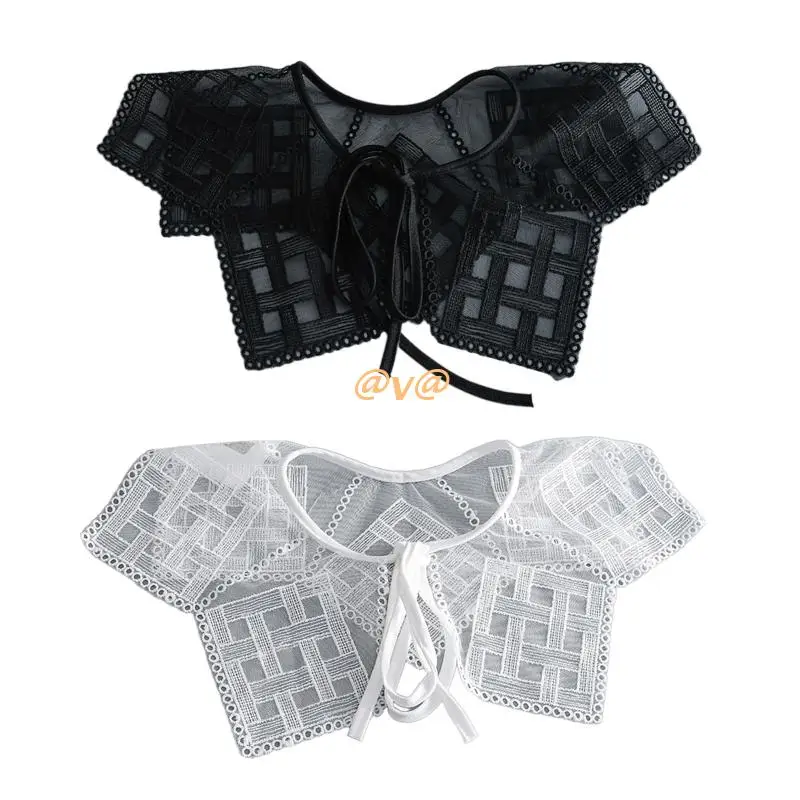 Women Pastoral Style Lace Mesh Shawl Detachable Collar Embroidery Checkered Plaid Shrug Cover Up Lace-Up Triangular Trim Scarf
Women Pastoral Style Lace Mesh Shawl Detachable Collar Embroidery Checkered Plaid Shrug Cover Up Lace-Up Triangular Trim Scarf