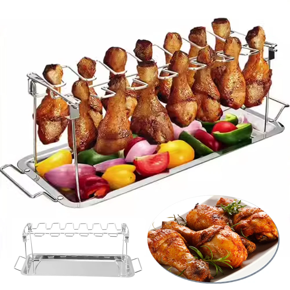 

1PCS BBQ Beef Chicken Wing Leg Grill Barbecue Cooking Rack Non-Stick Stainless Steel Barbecue Drumstick Oven Roaster Stand