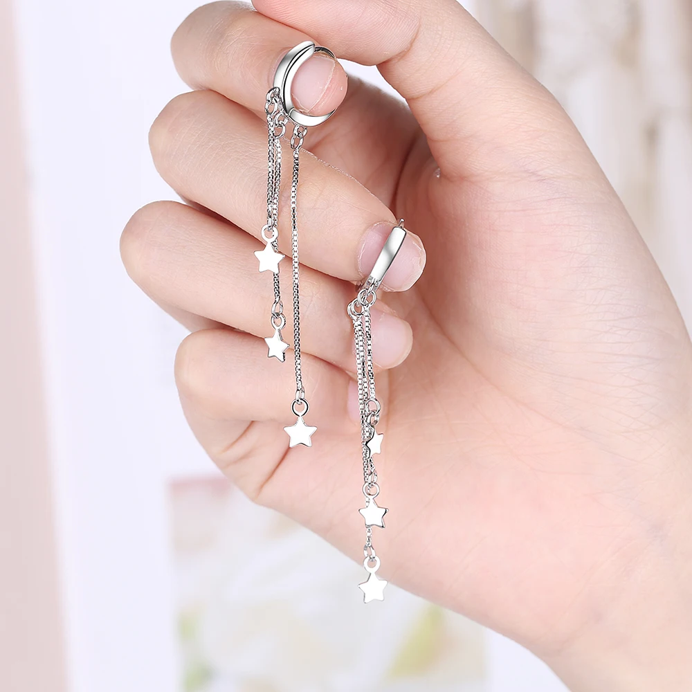 

Wholesale S925 Sterling Silver Trendy Women's Fashion Jewelry High Quality Simple Trendy Stars Exaggerated Long Tassel Earrings