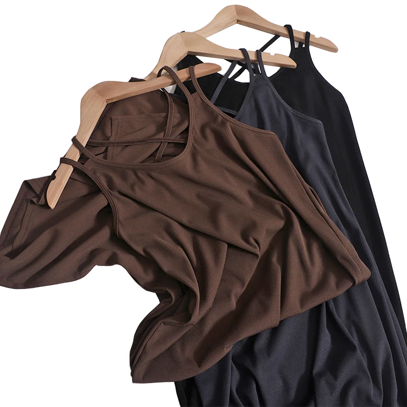 Camisole Dress Women's Summer New Open Back Cross Design Solid Color Double Shoulder Straps Knitted Dressslit Suspender Dress 
Camisole Dress Women's Summer New Open Back Cross Design Solid Color Double Shoulder Straps Knitted Dressslit Suspender Dress