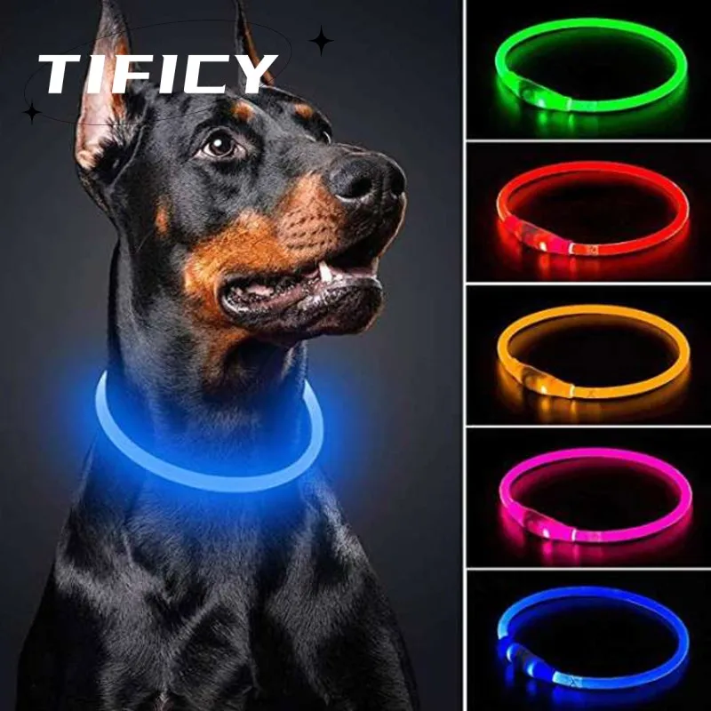 

LED Glowing Dog Collar Adjustable Flashing Rechargea Luminous Collar Night Anti-Lost Dog Light HarnessFor Small Dog Pet Products