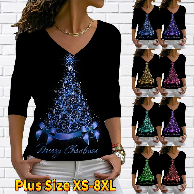 2022 Christmas Trees Printing Long Sleeve Fashion Tops Sexy V-Neck Oversized T-shirt Autumn Winter Women's Christmas Pullover 
2022 Christmas Trees Printing Long Sleeve Fashion Tops Sexy V-Neck Oversized T-shirt Autumn Winter Women's Christmas Pullover