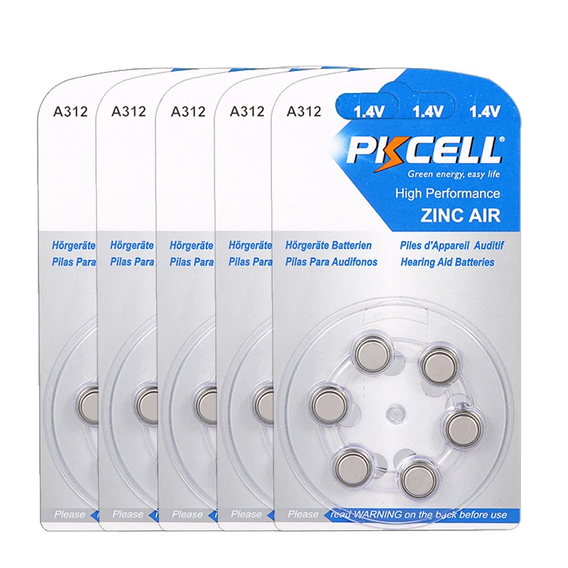 

Аккумуляторы для слуховых аппаратов PKCELL, 30 шт./5 карт, PR41 ZA312 A312 312A ZA312 312 S312, цинковая воздушная батарея (6 шт./блистер)