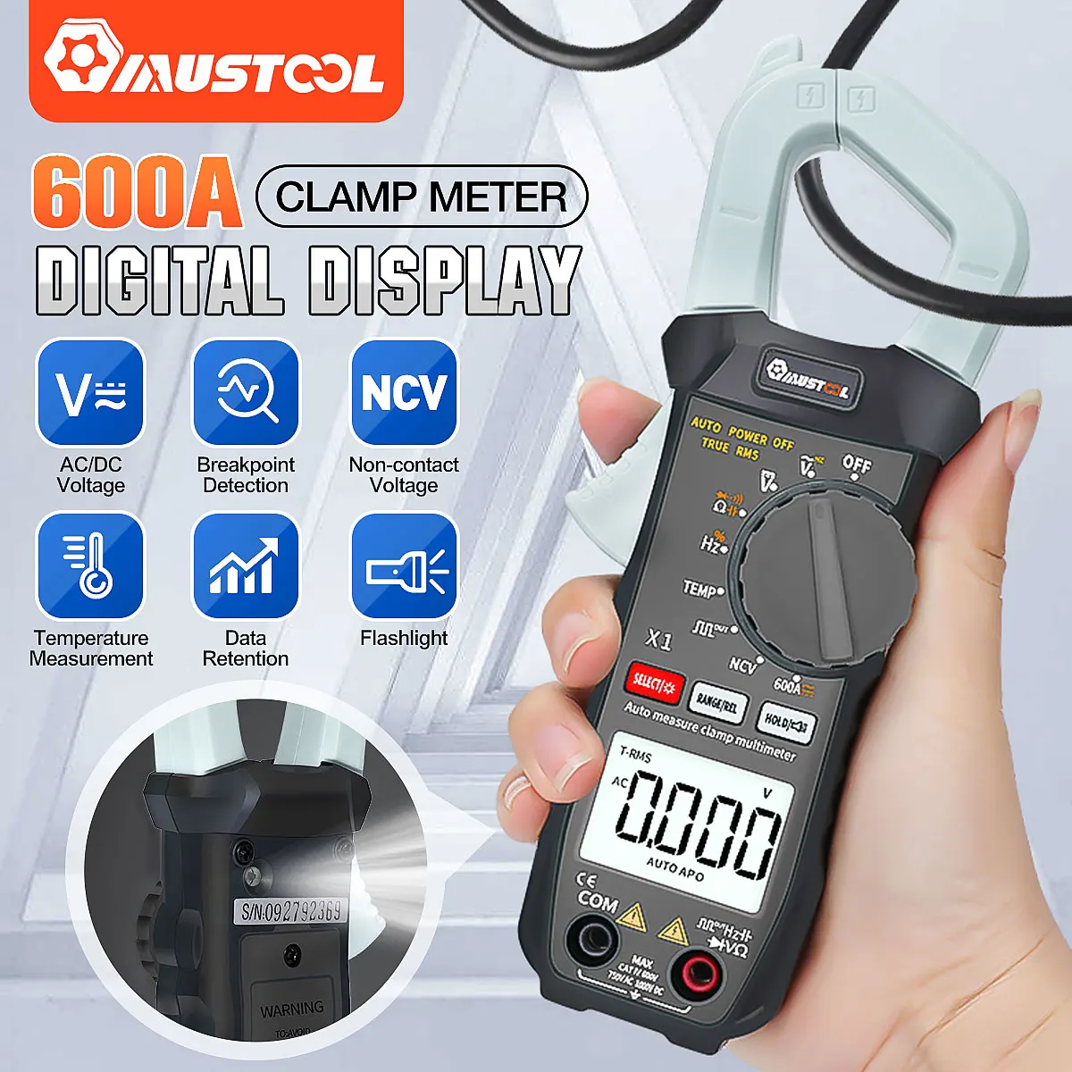 MUSTOOL 6000 Count Digital Clamp Meter AC Current Multimeter Ammeter Voltage Tester True RMS Car Amp Hz Capacitance NCV Ohm Test
MUSTOOL 6000 Count Digital Clamp Meter AC Current Multimeter Ammeter Voltage Tester True RMS Car Amp Hz Capacitance NCV Ohm Test