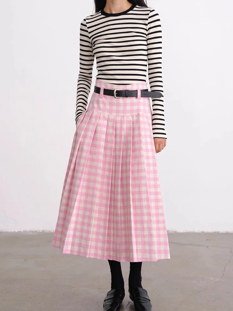 HOUZHOU Pink Plaid Long Skirt Women Kawaii Vintage High Waist A-line Loose Pleated Skirt for Girls Casual Korean Y2k Autumn
HOUZHOU Pink Plaid Long Skirt Women Kawaii Vintage High Waist A-line Loose Pleated Skirt for Girls Casual Korean Y2k Autumn