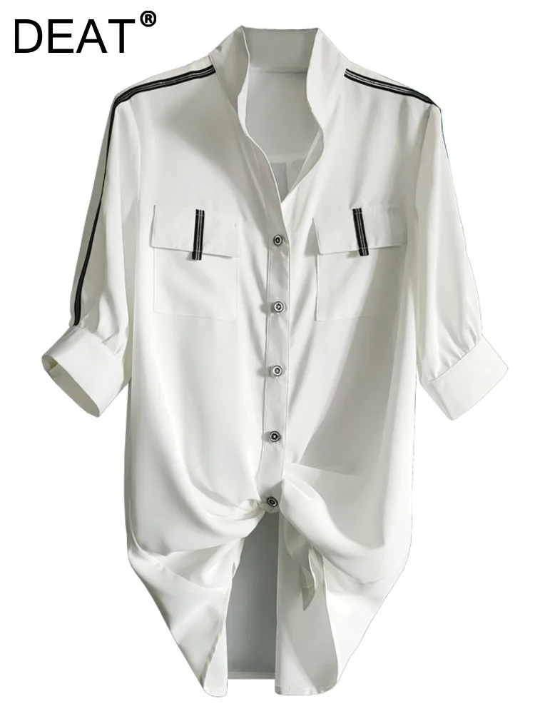 DEAT Fashion Women's Shirt Lapel Single Breasted Asymmetric Folds Half Sleeve Contrasting Colors Blouse Summer 2023 New 17A9062
DEAT Fashion Women's Shirt Lapel Single Breasted Asymmetric Folds Half Sleeve Contrasting Colors Blouse Summer 2023 New 17A9062