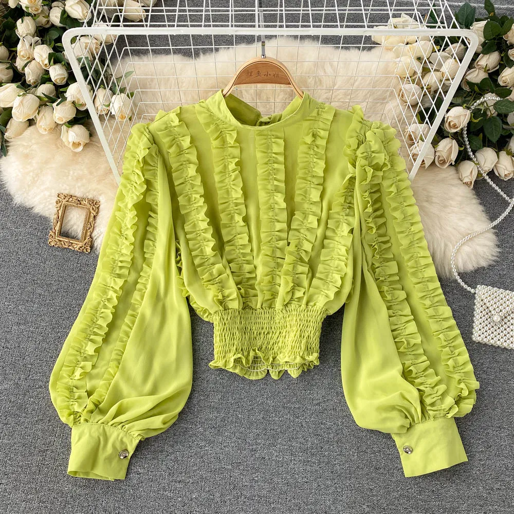 LIRUICHENG Chic French Women Blouse Elastic Ruched Slim Ruffles Long Sleeve Tops 2021 New Fashion Streetwear Short Blouses
LIRUICHENG Chic French Women Blouse Elastic Ruched Slim Ruffles Long Sleeve Tops 2021 New Fashion Streetwear Short Blouses