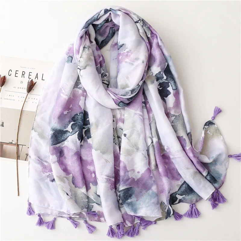 

Gradient Lavander Soft Large Scarf Women Gentle Protected Neckwear Long Shawl Office Lady Blanket Wrap Cover NEW 2023