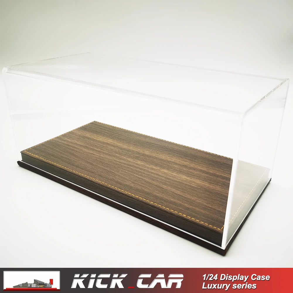 

1/24 Model Car Display Box Wood Grain Exquisite Luxury Handmade Acrylic Storage Box High-grade Leather Flannelette Base