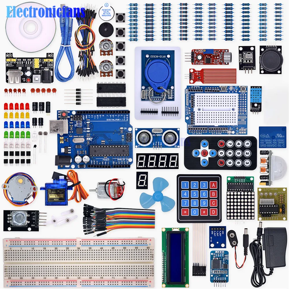 Starter Kit for Arduino R3 Project R3 Breadboard Step Motor LCD jumper Wire Ultrasonic Sensor Complete Electronic Kit
Starter Kit for Arduino R3 Project R3 Breadboard Step Motor LCD jumper Wire Ultrasonic Sensor Complete Electronic Kit
