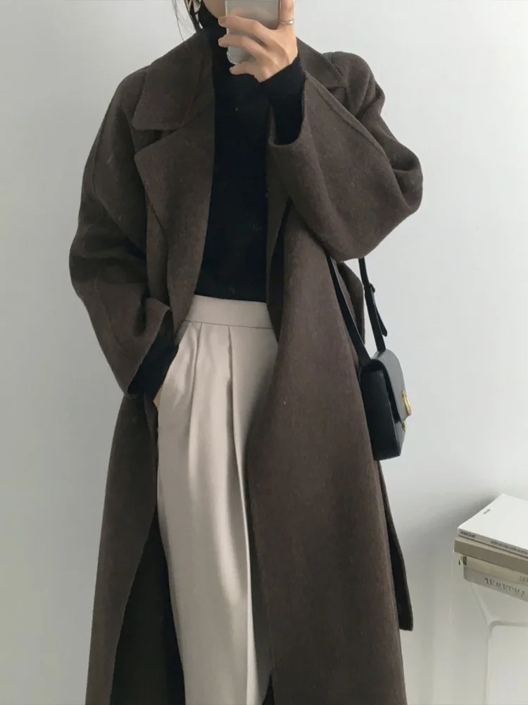 French Lazy Style Warm Female Fresh Winter 2023 Classical Belt Retro Loose Women Woolen Coats Chic Casual Long Coat Long 
French Lazy Style Warm Female Fresh Winter 2023 Classical Belt Retro Loose Women Woolen Coats Chic Casual Long Coat Long