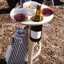 Creative Foldable Wine Table with Round Desktop Wooden Wine Glass Goblet Holder for Outdoor Picnic Camping Portable Wine Rack