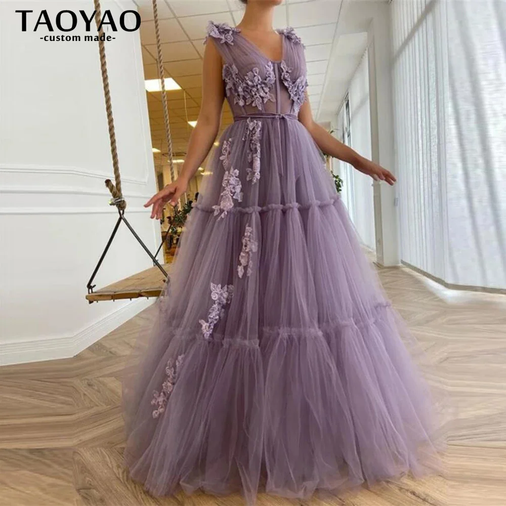 Elegant Lavender Tiered Tulle Long Prom Dresses 2022 A Line Fitted Boning 3D Flowers Floor Length Evening Gowns Robes De Soiree
Elegant Lavender Tiered Tulle Long Prom Dresses 2022 A Line Fitted Boning 3D Flowers Floor Length Evening Gowns Robes De Soiree